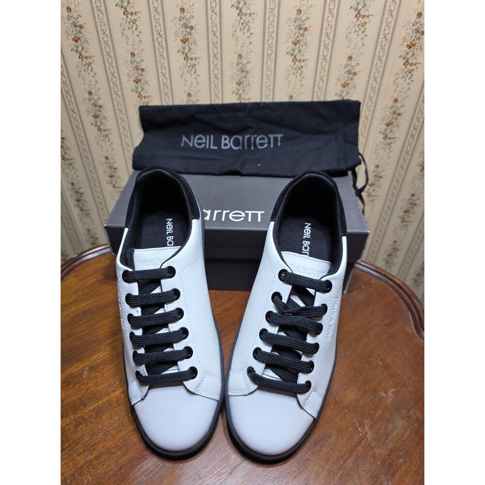 Neil Barrett Tennis Trainer Sneakers EU 38 White Black Leather Low Top Designer